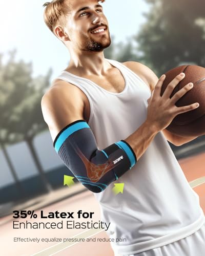 Rakiie Elbow Support Brace for Men and Women, 2 Pack Elbow Compression Sleeve, Elbow Brace for Tendonitis and Tennis Elbow, Elbow Sleeve Reduce Joint Pain for Tennis, Golfer, Workouts Blue (L) - color: Blue, size: Large