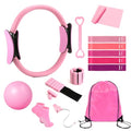 Pilates Kit-14PCS Pilates Equipment Set | home pilates kit includes pilates ring and ball, resistance bands, ankle weights and socks, for strength and flexibility - color: pink