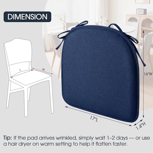 TushGuard Chair Cushions, 4 Pack Memory Foam Chair Pads, Thin Seat Cushion, Kitchen Chair Cushions Set of 4, Anti-Slip Backing & Fixed Straps, 1.4 in Thick, Navy Blue - color: Navy Blue