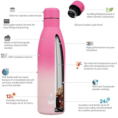 BJPKPK 25oz Insulated Stainless Steel Water Bottles Reusable Metal Travel Sports Water Bottle Keep Cold and Hot,Cherry - color: Cherry, size: 25 Ounces
