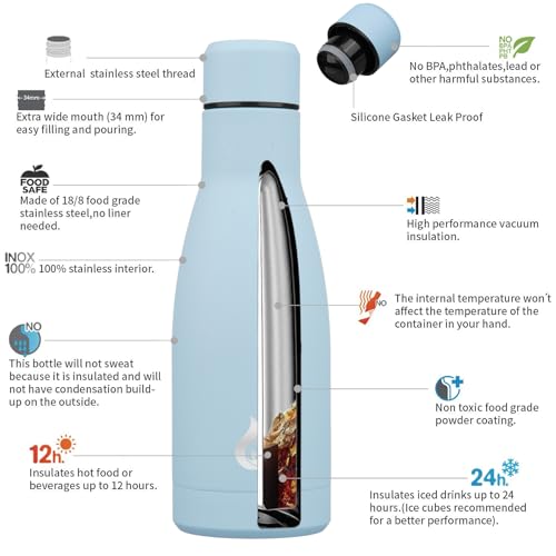 BJPKPK Insulated Water Bottle 12oz Small Stainless Steel Water Bottles Reusable Metal Thermal Keep Cold and Hot,Sky Blue - color: Sky Blue, size: 12 Ounces