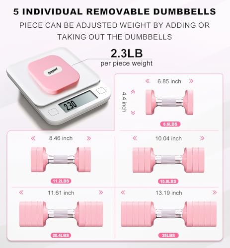 Adjustable Dumbbell Set for Women Men 7.5LB/10LB/15LB/20LB/25LB Pair | Stable Free Weight Hand Weights with Metal Handle for Home Gym Fitness Rehab Pilates Yoga Strength Training Equipments - color: Pink, size: 25LB SINGLE