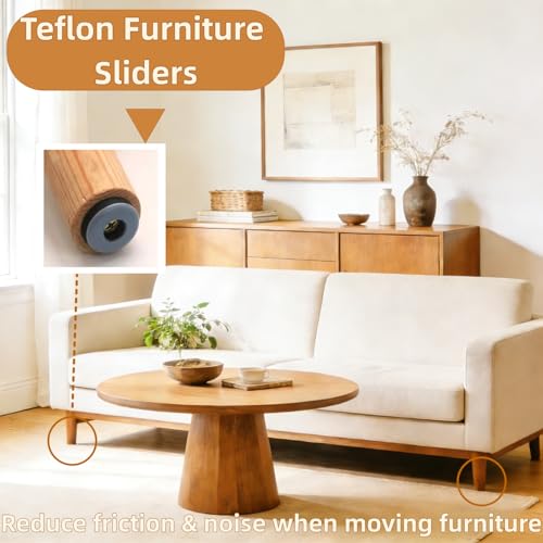 Teflon Furniture Sliders with Screws, Round, 2In-8Pcs | Secure Fit, Stainless Washers, Hardwood Floor Protection & Easy Moving, for Chair Table Sofa - style: Round
