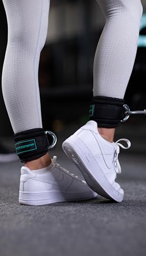 Fitgriff® Ankle Straps V3 for Cable Machine (2 Pieces) - Gym Workout Equipment - Leg Pulley Attachment, Kickback Straps - color: Black/Cyan