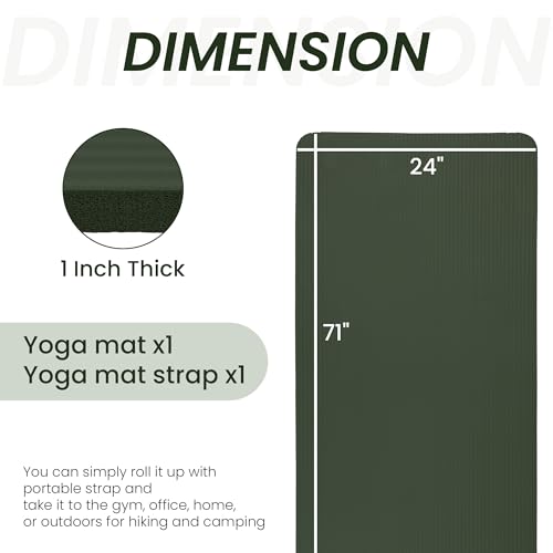 Signature Fitness Extra Thick High-Density Foam Yoga Mat – Multiple Thicknesses (1/2" & 1") / Multiple Colors – Double-Sided Non-Slip Surface – with Carrying Strap for Pilates, Yoga & Home Workouts - color: Green Jasper