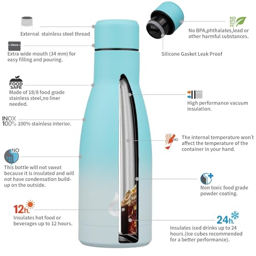 BJPKPK Insulated Water Bottle 12oz Small Stainless Steel Water Bottles Reusable Metal Thermo Keep Cold and Hot,Sea Salt - color: Sea Salt, size: 12 Ounces