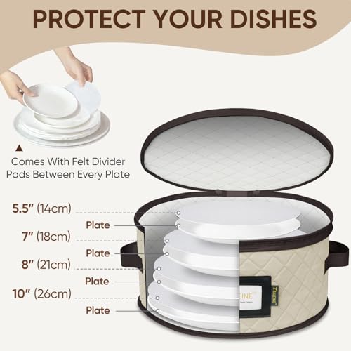 BALEINE China Storage Containers, Sturdy Quilted Wine Glass Storage, Plate Organizer with Carry Handles, Moving Boxes for Dishes, Cups, Mugs and Stemware (Plate Set, Soft Shell Cream) - color: Cream, style: Plate Set-Soft Shell