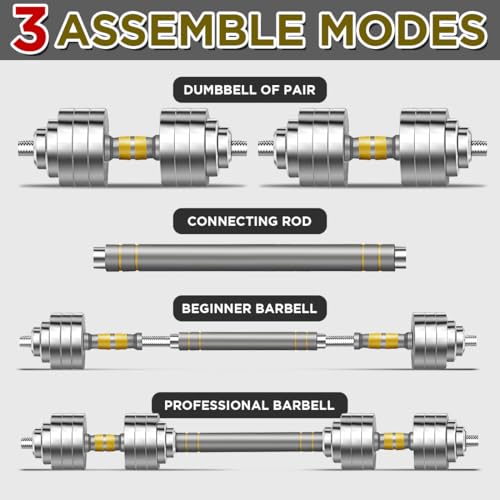 PHOEROS Adjustable Dumbbell Set - 44/66/88 LBS weights set, Dumbbell Barbell 3 in 1, Steel Dumbbells Pair with Connecting Rod for Adults Women Men Fitness Workout, Home Gym Exercise Training Equipment - color: 88lbs