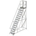 Tri-Arc RWSR114246-XR 14-Step Gateway Rear-Exit Steel Rolling Ladder with 30" Deep Top Platform, Perforated Tread with Handrails, 24" Wide Steps, Gray - size: 14-Step, style: Perforated Tread