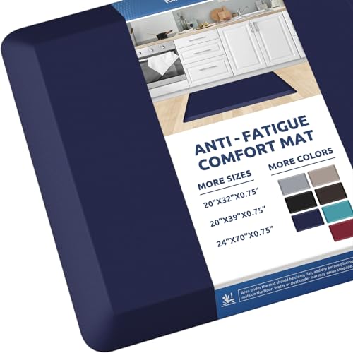 KitchenClouds Kitchen Mat Cushioned Anti Fatigue Rug 20"x32" Water Resistant, Non Slip, Standing and Comfort Desk/Floor Mats for House Sink Office (Blue) - color: Blue, size: 32"L x 20"W x 0.8"Th