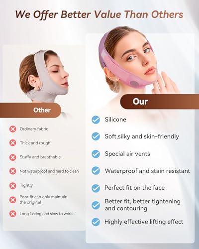 V-Line Sculpting Face Mask – Silicone Chin Strap for Jawline Tightening & Double Chin Reduction (23-27 Inches) (Rose purple) - color: Rose purple