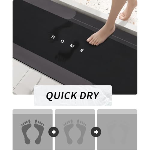 Housego Absorbent Bath Mat, Quick Dry Bath Rug, 16.93x34.65, Black | Absorbent Bath Mat Magic Rug; Quick Drying Magic Bath Mat Non-Slip Floor Rug Rubber Backed for Bathroom Kitchen Shower Sink - color: Black, size: 1'5" x 2'11" (Rectangular)