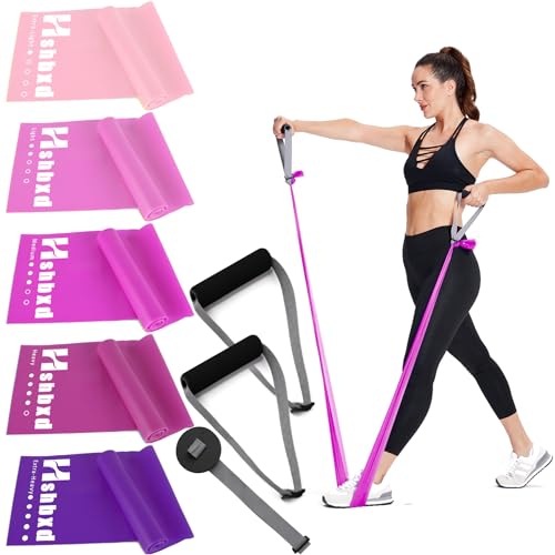 Resistance Bands for Physical Therapy, Bands for Working Out, Latex Free Elastic and Exercise Bands Set for Stretching, Suitable for Rehab, Yoga, Pilates, Gym, Home Exercise - color: Gradient Pink 5-80lbs - Includes Accessories