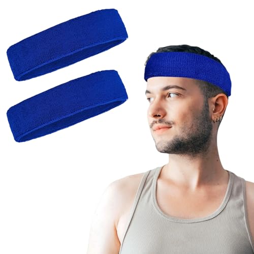 2 Pack Sweat Band, Sweat Bands Headbands for Men, Women, Sports, Tennis, Running, Gym, Workout - color: DarkBlue