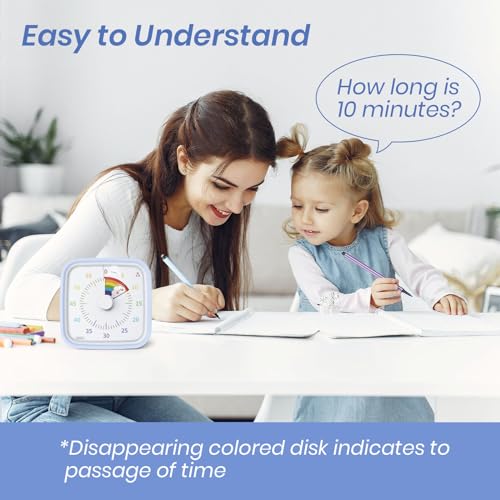 Yunbaoit Rainbow Visual Timer for Kids, 60-min Countdown Timer, Light Blue | Protective Case, No Ticking, Mute and Ringing Alarm Available, Time Management Tool, Low Power Reminder, for Study,Game,Work - color: Light Blue Rainbow