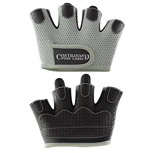Contraband Pink Label 5537 Womens Micro Weight Lifting Gloves w/Grip-Lock Silicone Padding (Pair) - Minimalist Half Gloves - Apple Watch Friendly - color: Gray, size: X-Small