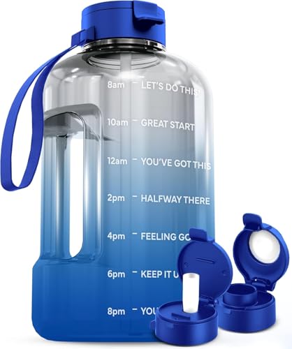 AQUAFIT 1 Gallon Water Bottle with Motivational Quotes | BPA Free 1 Gallon Water Bottle with Straw and Chug Lids - Leakproof Gym Water Bottle with Carry Handle (Blue Skies) - color: Blue Skies, size: 128 Ounces