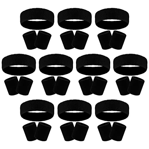 30 Pcs Sweatbands Wristbands Set Absorbent Terry Cloth Headbands Wristbands Neon Color Striped 80s Athletic Sweatbands for Sports Gym Exercise - color: Black