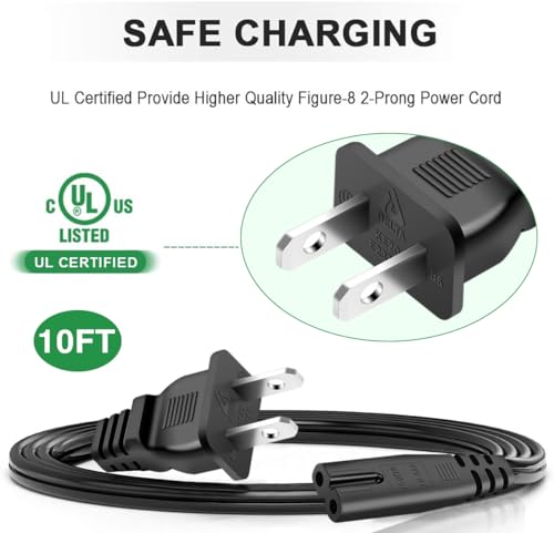 2 Prong AC Elliptical Power Cord for YOSUDA, GUGTTR, WESTIONC, ANCHEER Under Desk Elliptical Machines Replacement Power Cable 10FT - size: 10FT(3M)