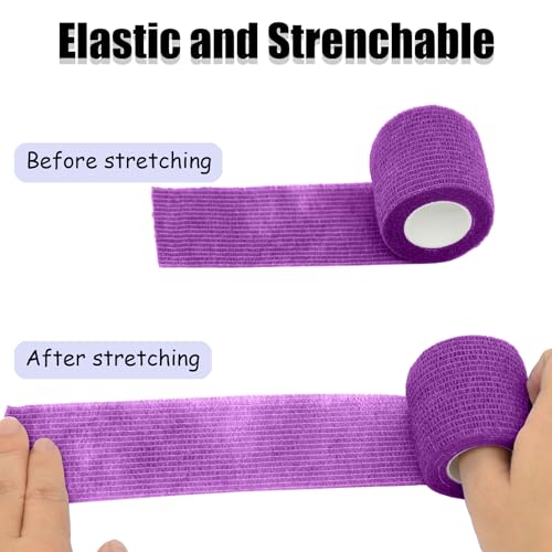 6 Pack 2 Inches Self Adhesive Bandage Wrap | Breathable Cohesive Bandage Elastic Tape for Pets, Athletic, Sports, Wrist, Knee, Ankle(5 Yards Per Roll, Purple) - color: Purple, size: 2 Inch