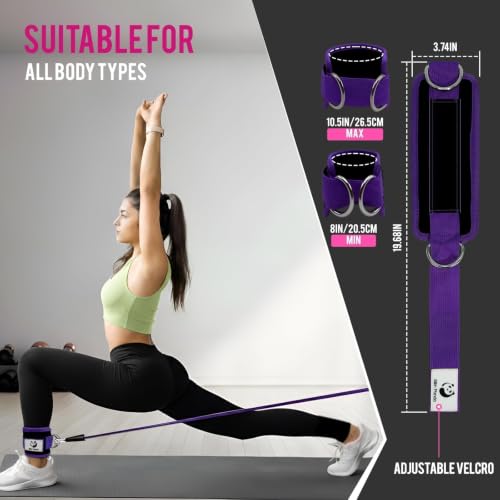 Slim Panda Ankle Strap for Cable Machine,Ankle Cuff for Kickbacks, Booty Hip Abductors,Glute Workouts, Leg Extensions, Curls for Men and Women, Adjustable with Double D-Rings - color: Purple, style: Single