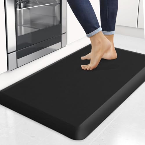 4/5 Inch Thick Kitchen Mats for Floor, StepRite Kitchen Rug for Standing Desk, Non-Slip, Thicker, Stain & Water Resistant, Comfort Anti Fatigue Floor Mat for Home, Kitchen, Office - Black, 32 * 20'' - color: Black, size: 32"L x 20"W x 0.8"Th