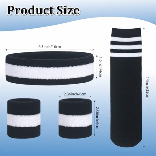 ONUPGO 5 Pieces Kids Sweatbands Soccer Socks Set - Sports Headband, Wristbands, Striped High Socks for Kids, Youth,Toddler & Baby - Football, Basketball, Running, Cycling, Tennis - color: Black/White/Black