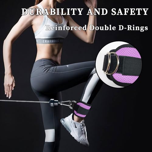 Fitness Ankle Straps for Cable Machines, 2 Pack Comfortable Adjustable Padded Ankle Wrist Cuffs, Kickback Glute Workouts for Men Women, D-Ring Leg Straps with Neoprene Padding - color: yy-Purple