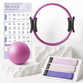LIONSCOOL Pilates Ring Set - 14" Anti-Deformation Magic Circle with Padded Handles, 9" Mini Ball, Non-Slip Fabric Resistance Bands, Guide & Bag - color: Purple
