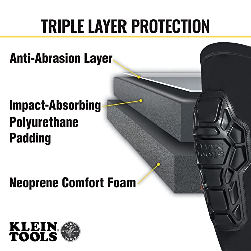 Klein Tools 60611 Knee Pads, Heavy Duty Padded Knee Sleeves, Breathable Mesh Back, Elastic Cuff with Slip-Resistant Silicone, Black, L/XL - size: L/XL