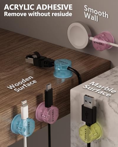 Magnetic Cable Clips 360° Rotation Cord Holder, 6Pack Cord Organizer 1s Lock Cable Smooth Adjustable Desk Organizers and Accessories, Adhesive Cord Clips for Nightstand,Phone,Wall,Car,Home Office - color: Macaron, size: 6 PACK