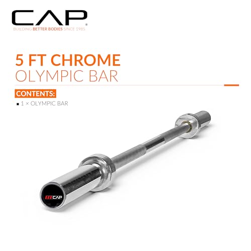 CAP Olympic Barbell - 5FT, 6FT, & 7FT Strength Training Weight Bars, Multiple Options - size: 5 ft (60") - Chrome, style: Elite