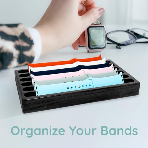 Wooden Watch Band Organizer - Works with All Apple Watch Bands - Watch Band Holder - Wooden Watch Stand Display - Birthday Gift for Her (6, Black) - color: Black