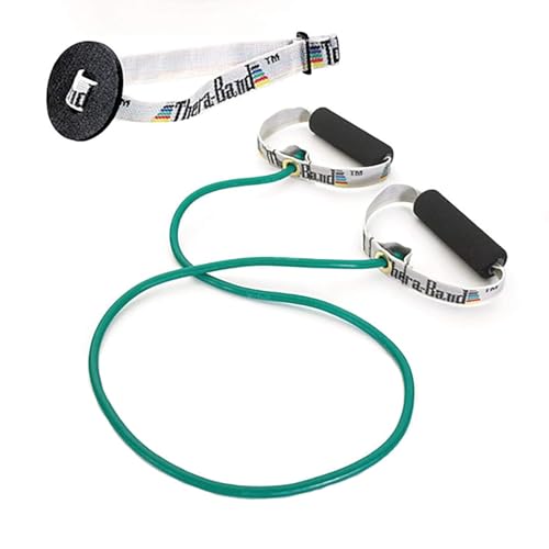 THERABAND Resistance Tubing with Soft Handles, Green, Heavy Level, 48" Latex Stretch Resistance Bands for Exercise, Professional Workout Bands for Upper & Lower Body, Color-Coded Levels - color: Green - Heavy, size: 48 Inch