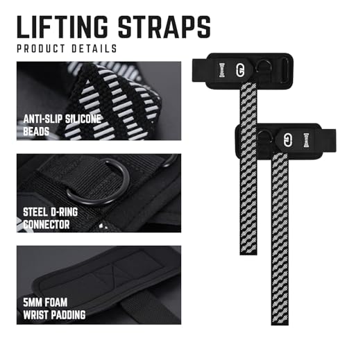GOUNOD Lifting Wrist Straps with D Ring for Weightlifting & Gym – Heavy Duty Padded Wrist Support for Men & Women – Non-Slip Hand Grip Straps for Deadlifts, Pull Ups, Cable Machines & Bodybuilding
