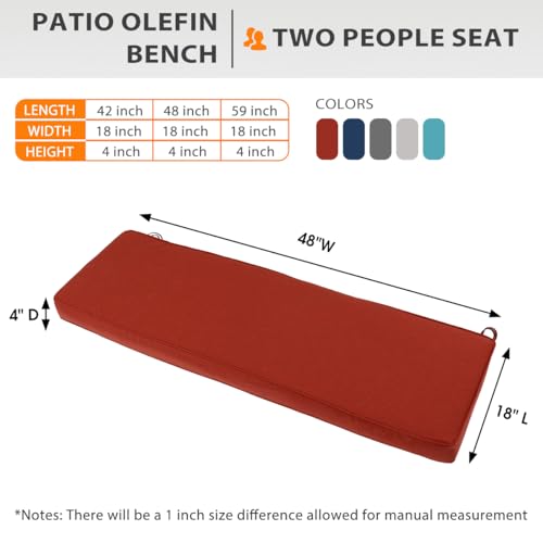 Sundale Outdoor Olefin Bench Cushion， Water-Resistant Patio Couch Cushion, Loveseat Sofa Pad with Straps Red, 48 x 18 x 4 Inches - color: Red, size: 48 X 18 X 4 Inch