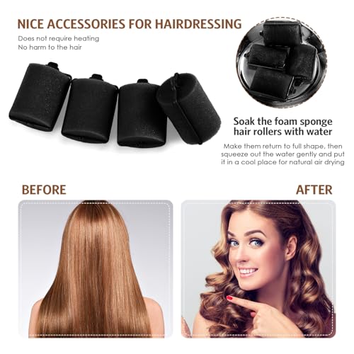 Syhood 12 Pcs Jumbo Foam Sponge Hair Rollers 1.89 Inch Soft Sleeping Curlers Flexible Large Foam Rollers and Rat Tail Comb for Hair Styling (Black) - color: Black