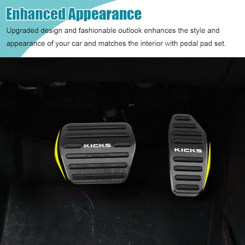 LEXLEY,with Kicks Logo 2PCS Anti-Slip Aluminum Brake Gas Pedal Pads,Auto No Drilling Accelerator Pedal Covers Only for Nissan 2018-2025 2026 Kicks-Black - color: BLACK