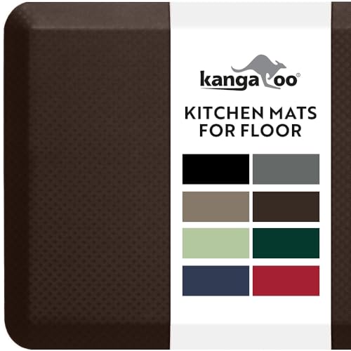 KANGAROO Anti Fatigue Mats for Kitchen Floor, Reduce Foot, Knee, Back Pressure, 3/4 Inch Thick Cushioned Ergonomic Mat, Waterproof Comfort Rug for Under Sink, Standing Desk, Store Floors, 17x24, Brown - color: Brown, size: 24" x 17" x 0.8"