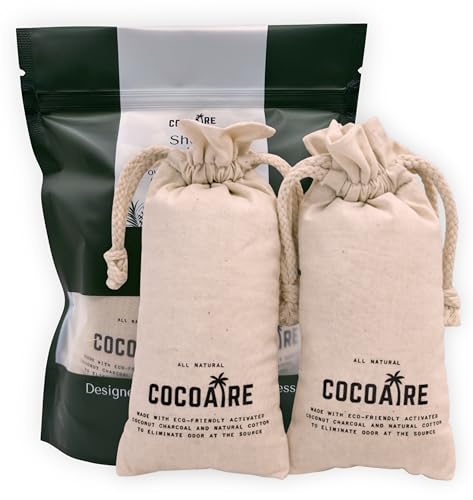 Shoe Deodorizer – Activated Coconut Charcoal Odor Absorber (2 Pack) – Removes Moisture & Odor from Shoes, Gym Bags & Closets – Reusable, Unscented Air Purifying Bags
