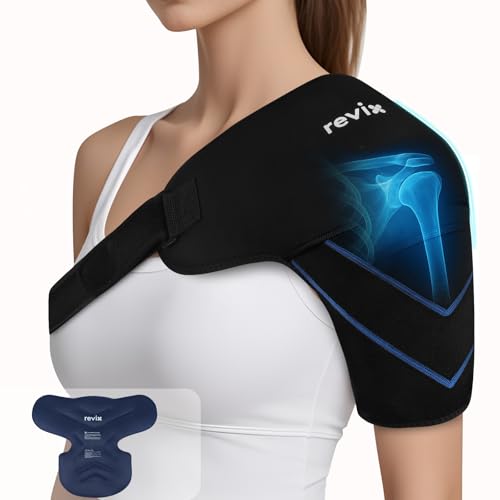 REVIX Shoulder Ice Pack Wrap & Brace for Rotator Cuff & Arm | Reusable Gel Shoulder Brace for Surgery Recovery, Rotator Cuff & Muscle Relief, for Men & Women - size: Medium, style: Black, 1 Gel Pack+1 Shoulder Brace
