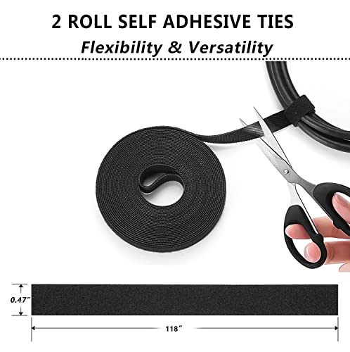 N NOROCME 192 PCS Cable Management Kit 4 Wire Organizer Sleeve | 11 Cable Holder,35Cord Clips 10+2 Roll Cable Organizer Straps,100 Fastening Cable Ties,for Computer TV Under Desk