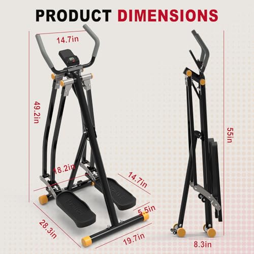 HOTWAVE Air Space Walker, Foldable Elliptical Exercise Machine | Gentle on Joints & Low-Impact. 350lb capacity. Cross trainer stepper. Home gym equipment. - color: Gray