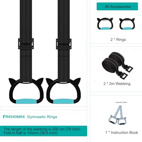 New Professional Gymnastic Rings,Both for Adults and Kids,Support 550 LBS,Home Fitness Equipment,Indoor and Outdoor Pull-up Bar for Stretching and Height Increase,with Adjustable Straps - color: Blue