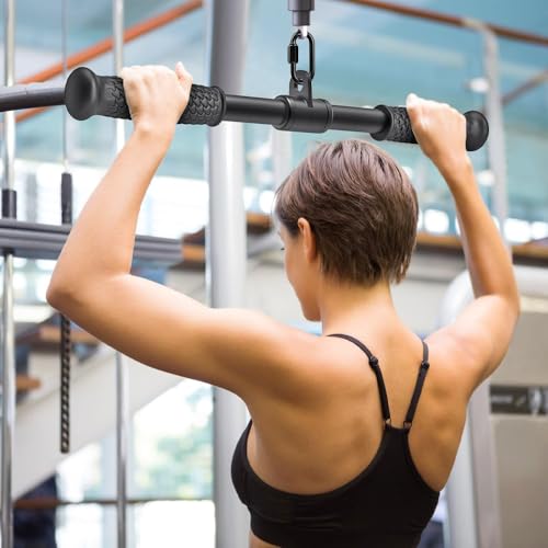 SELEWARE Rotating Straight Bar, Tricep Rope, Double D Row Handle, Rotating V Handle, Cable Machine Attachment with Non-Slip Soft Rubber Grip, Universal Attachment for Cable Machines - color: 18" Black Rotating Straight Bar W/ Flat Rubber Handle
