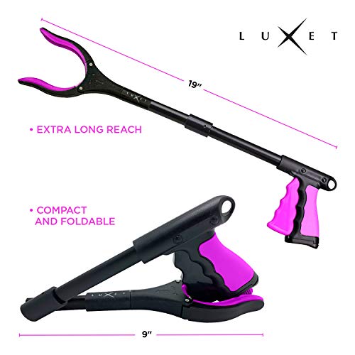 Grabber Reacher Tool 19 Inch Long, Foldable Pick Up Stick - Strong Grip Magnetic Tip - Heavy Duty Trash Picker Claw Reacher Grabber Tool Elderly Wheelchair Mobility Aid (Pink) - color: Pink