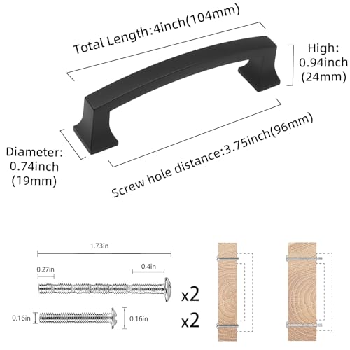 COTYKILEY 10 Pack 3.75Inch(96mm) Matte Black Cabinet Handles Black Kitchen Cabinet Pulls Cabinet Door Handles Kitchen Cabinet Hardware - color: Matte Black, size: 3.75" Hole Center（96MM）