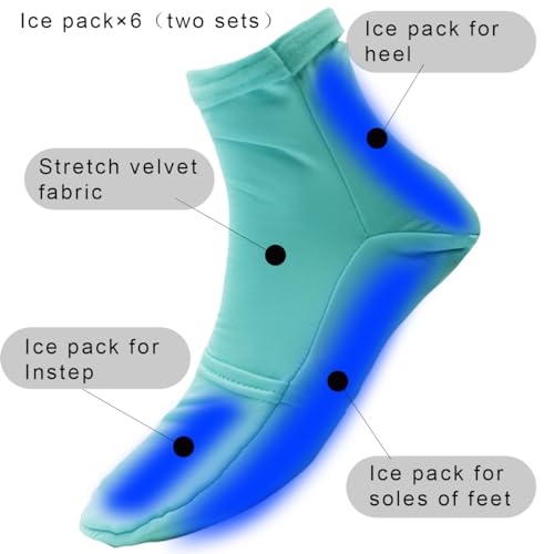 Reusable Cold Therapy Socks, Ice Pack for Feet Heels Injuries Swelling, Hot and Cold Therapy Socks for Plantar Fasciitis Neuropathy Chemotherapy Pain Relief for Foot Ankle (Green) - color: Green