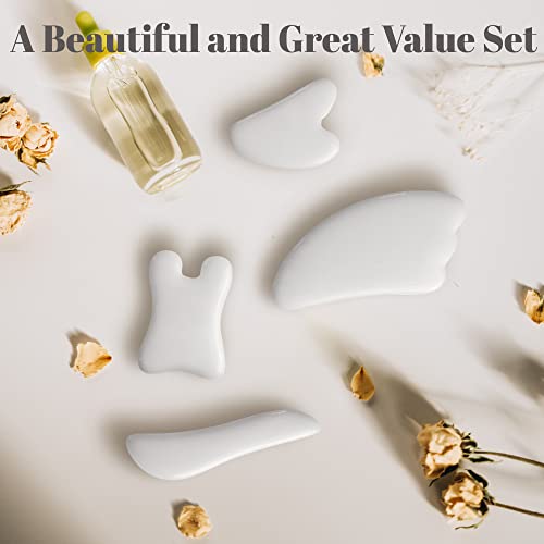 Rena Chris Guasha Massage Tool, 4 pcs Gua Sha Facial Tool, Guasha Board for SPA Acupuncture Therapy Trigger Point Treatment, Gua Sha Scraping Massage Tool (White) - color: White