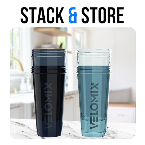 VELOMIX 4 Pack 28oz Shaker Cups for Protein Shakes, Aqua Depths | 4x Wire Whisk, Leak Proof Protein Shaker Bottle for Protein Mixes, Stackable, Dishwasher Safe, Gym Ready, Measurement Marks - color: A1) Aqua Depths